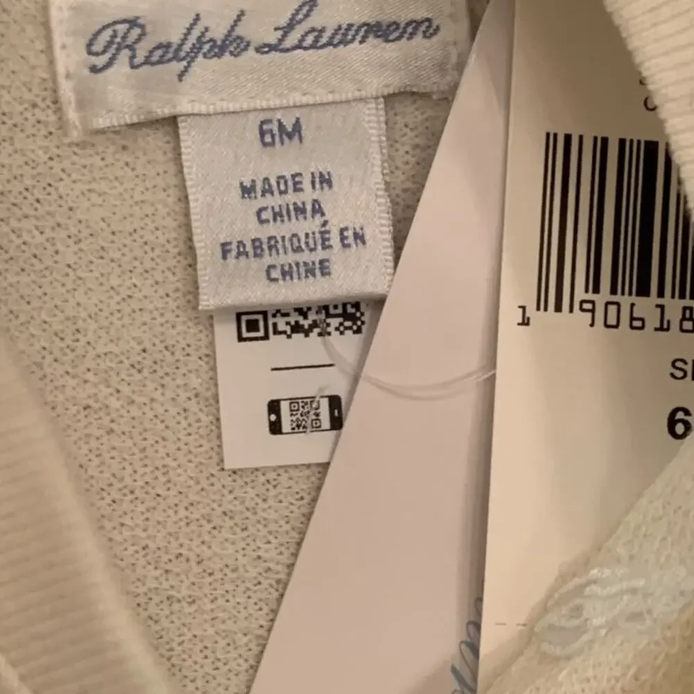 NWT! Ralph Lauren Long Sleeve Cream Shirt with Ruffle. Size 6m. *READ*